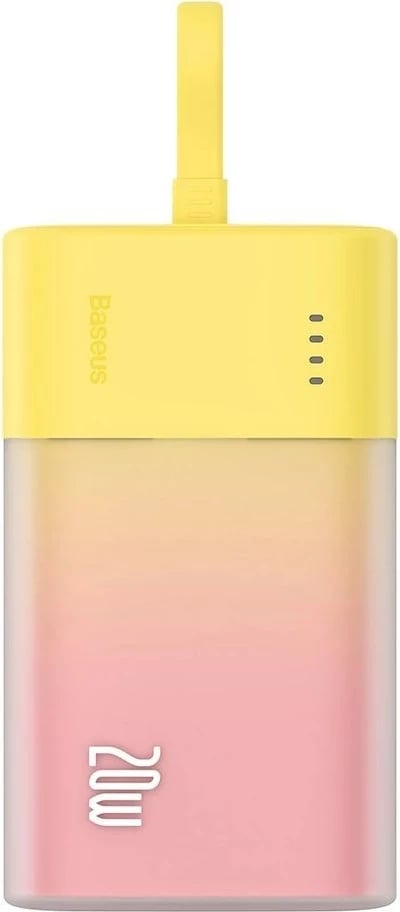 Powerbank Baseus Popsicle 5200mAh, 20W, me kabllo Lightning të integruar, Verdhë/Rozë