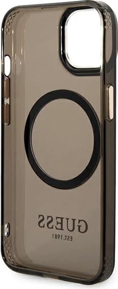Mbështjellës Guess Gold Outline Translucent MagSafe për iPhone 14 Plus 6.7", i zi/me të artë