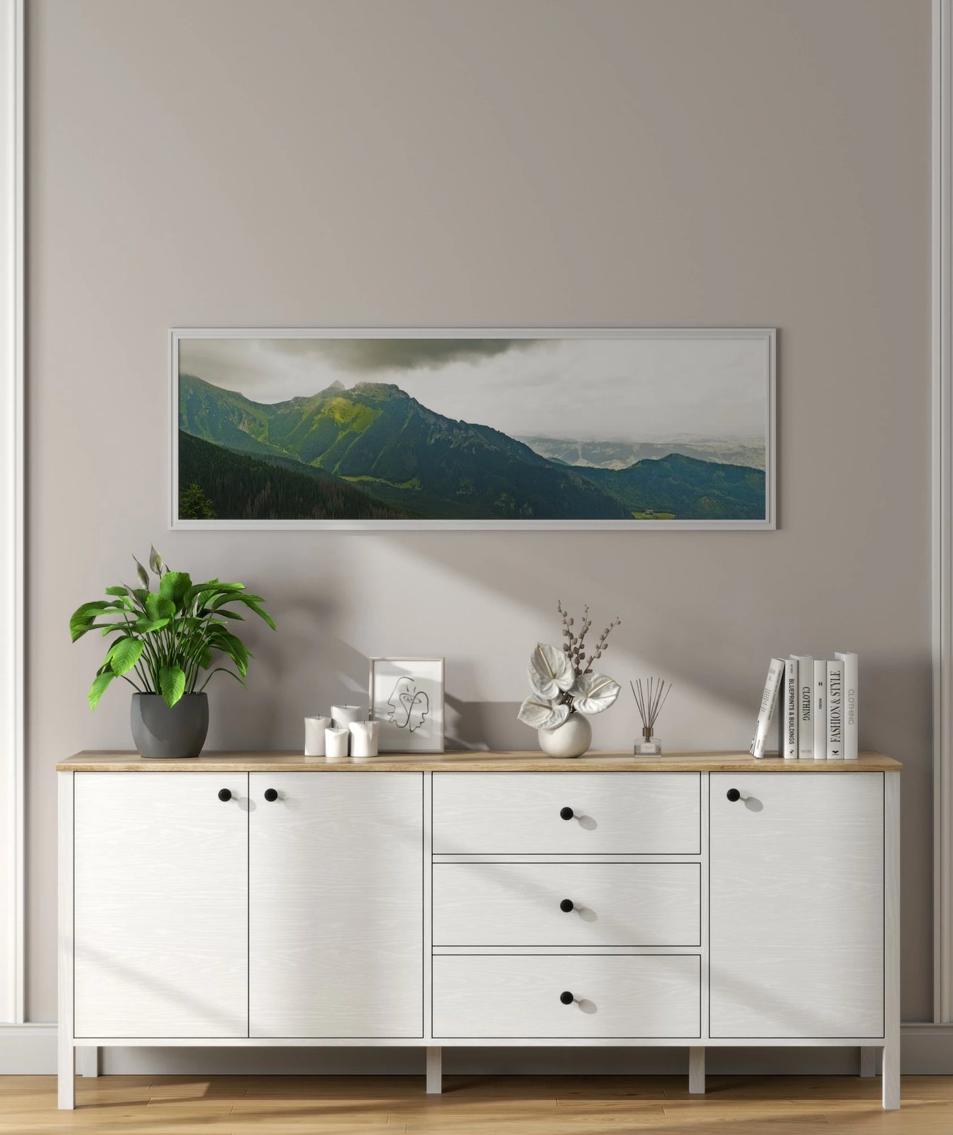 Konsol Hanah Home, FRN-20009, ngjyrë druri dhe e bardhë, 200x82x44cm