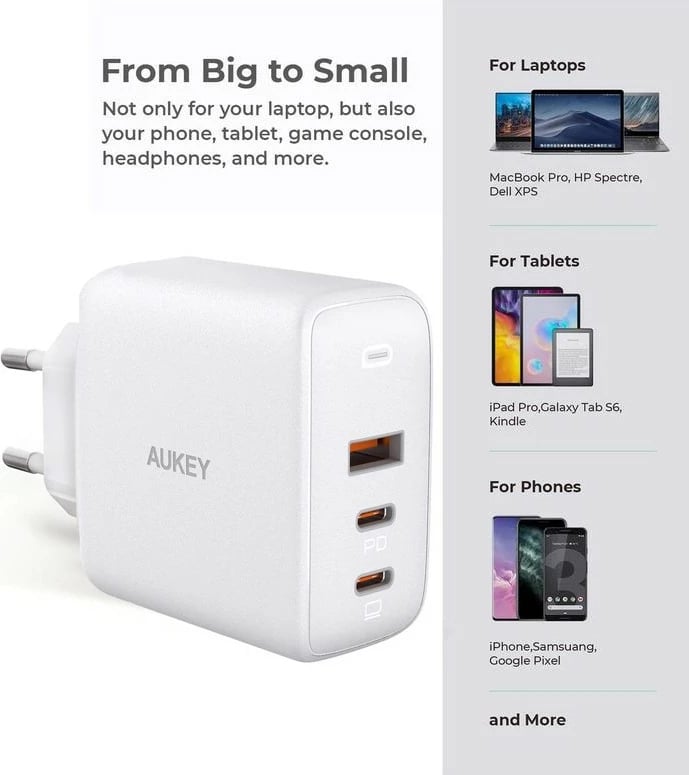 Karikues muri AUKEY PA-B6S Omnia Mix, 90W, 3xUSB (2xUSB-C + 1xUSB-A), i bardhë