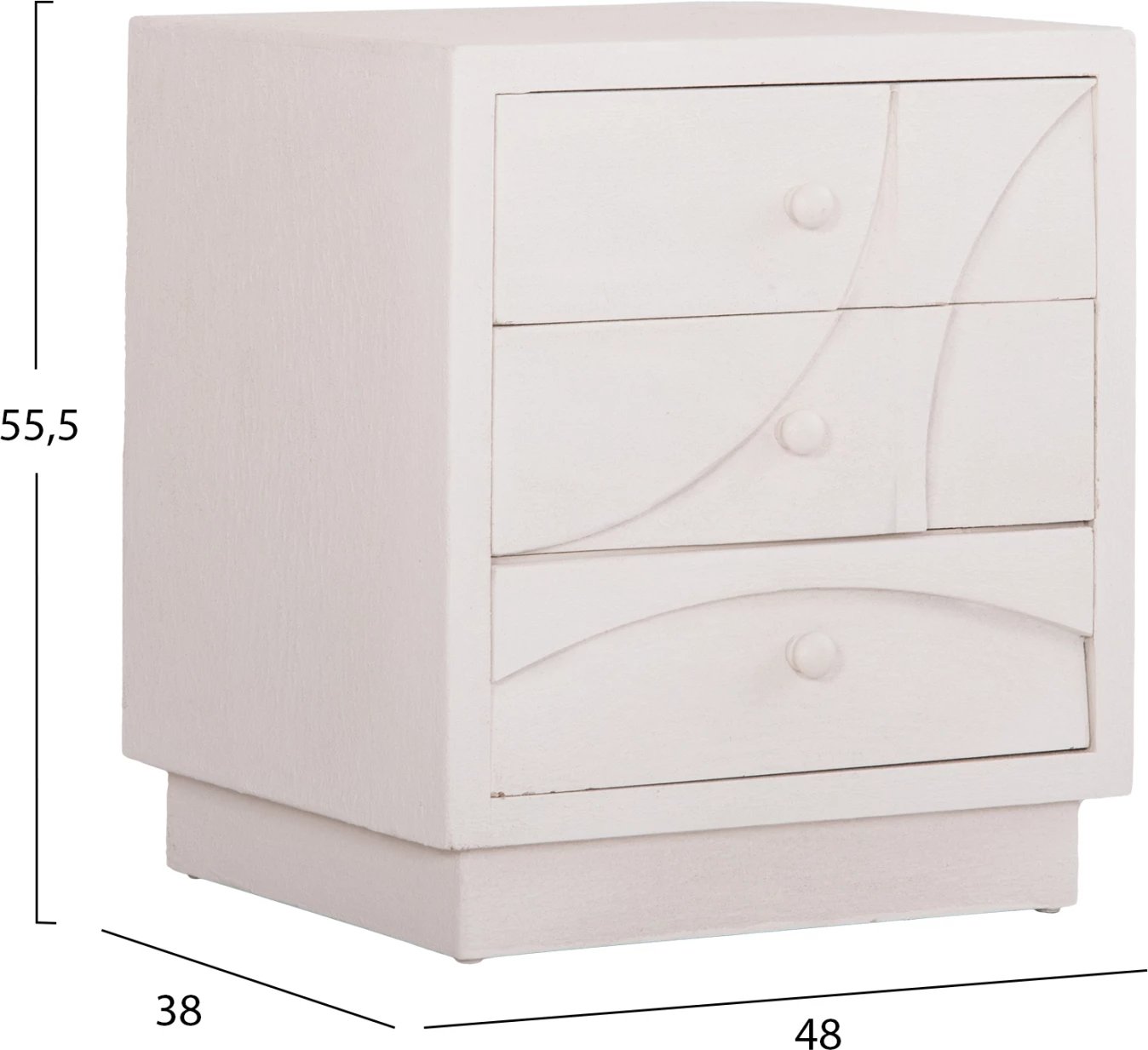 Komodinë Santorini FH18047 MDF ngjyrë off-white, 3 sirtarë, 48x38x55.5 cm