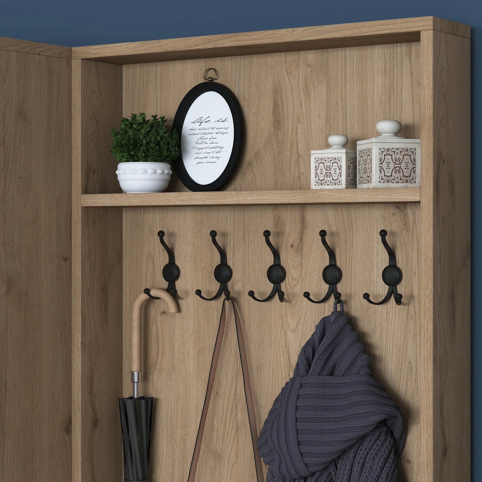 Stendë korridori Hanah Home, P6 - M5 - 2423, ngjyrë e bardhë dhe arre