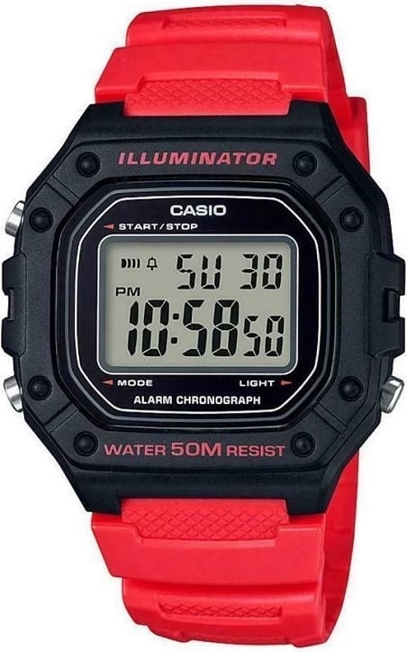 Orë dore CASIO SPORT ILLUMINATOR për meshkuj, e zezë me rrip të kuq