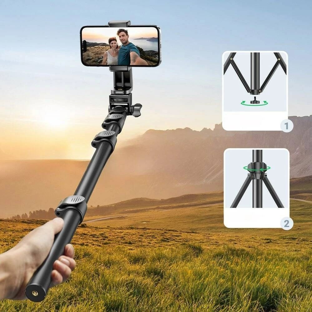 Selfie stick UGREEN LP680 me stativ dhe telekomandë, 1.8m, i zi