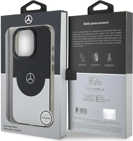 Mbështjellës Mercedes Double Layer BiColor MagSafe për iPhone 16 Pro Max, argjendtë