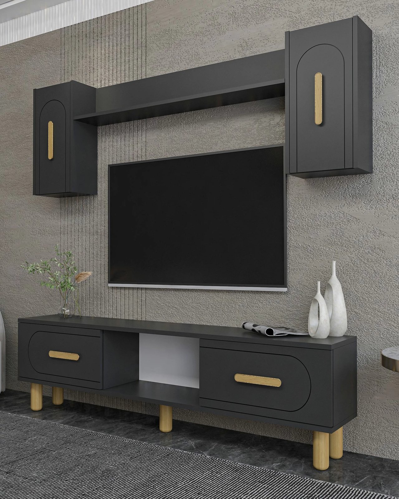 Set njësi TV Skye Decor, anthracite, sapphire oak
