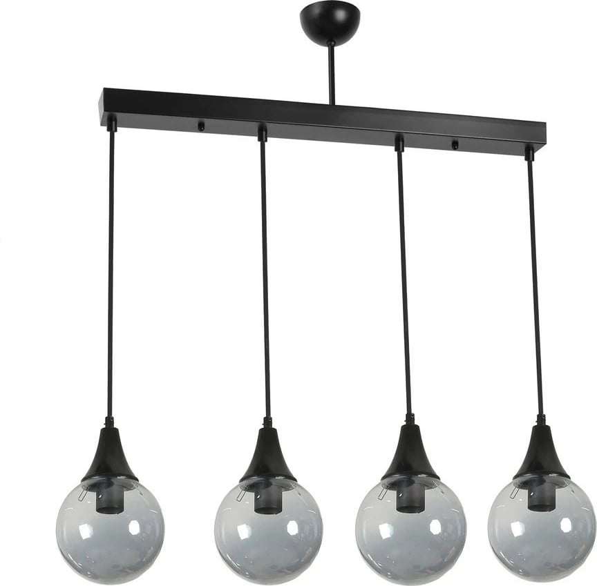 Llambë tavani Opviq Afra, 4 vendesh, metal i zi, xham fume