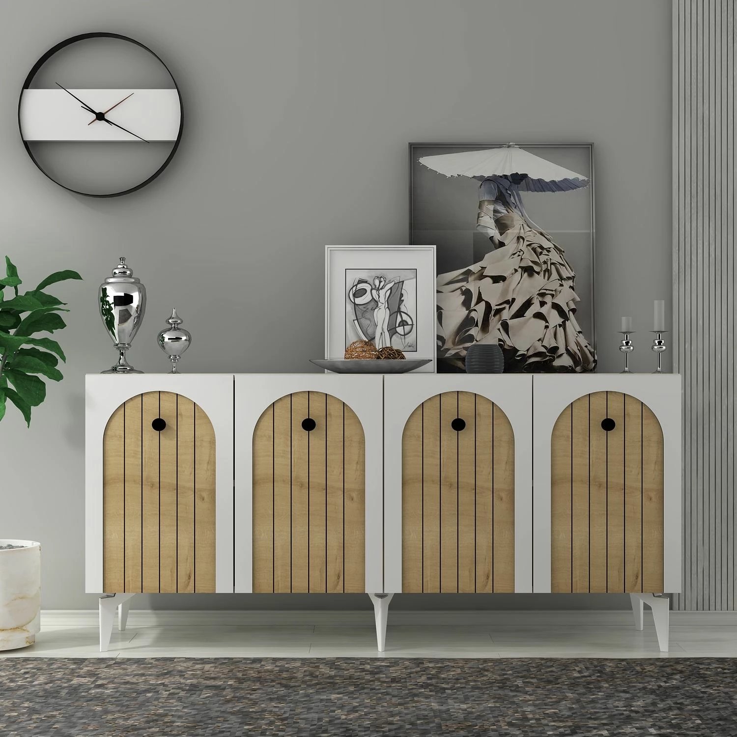 Konsol Skye Decor, e bardhë, lisi sapphire