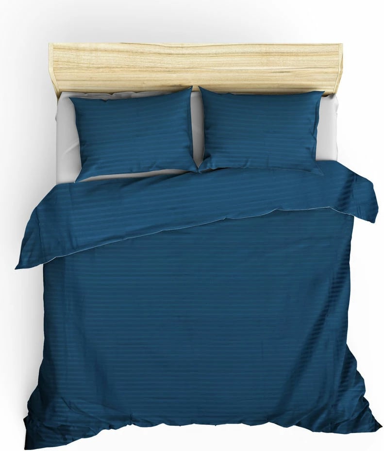 Set mbulesë jorgani super king, saten, ngjyrë kaltër, L'essentiel, me vija