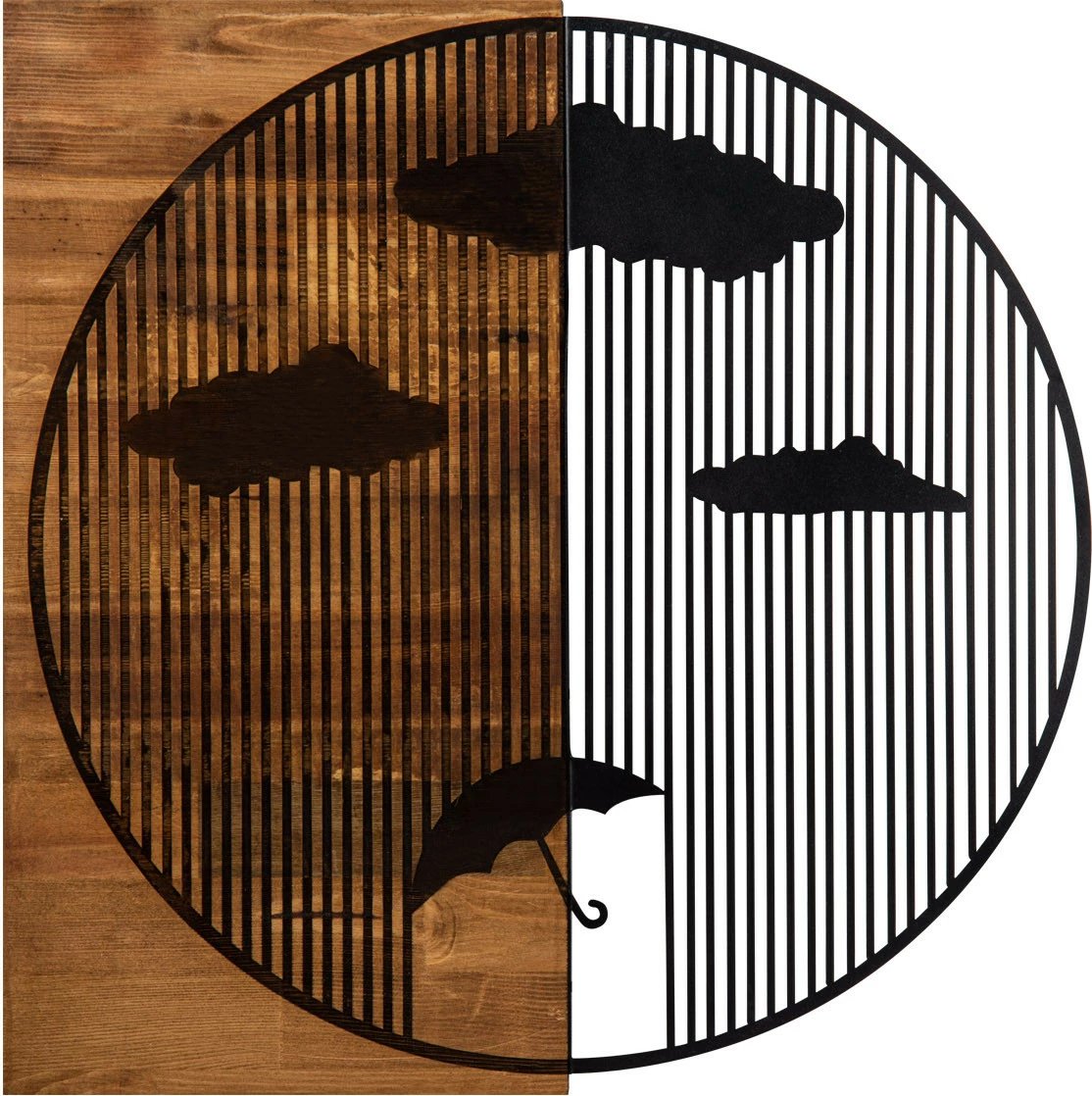 Aksesor dekorativ për mur, dru dhe metal, Wallity Yagmurlar, ngjyrë e zezë dhe arre, 58x58cm