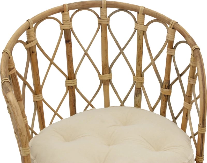 Karrige me krahë prej rrotani natyral me jastëk, 60x46x80 cm