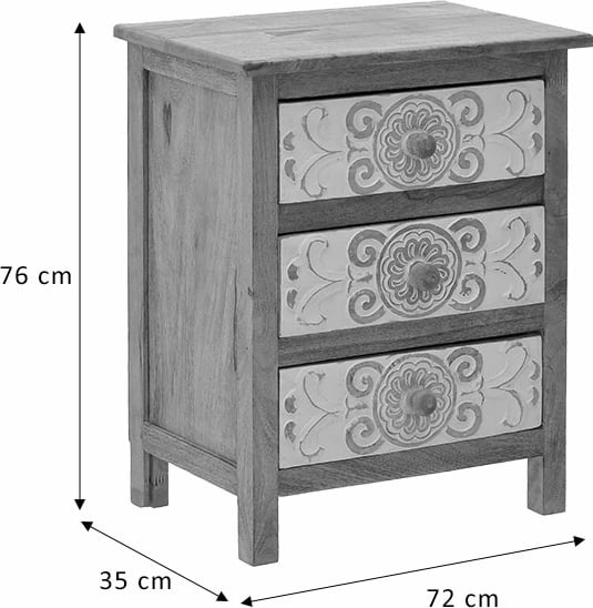 Komodinë e gdhendur prej druri, Inart, 3-50-245-0017, ngjyrë natyrale-bardhë, 49x35x61cm