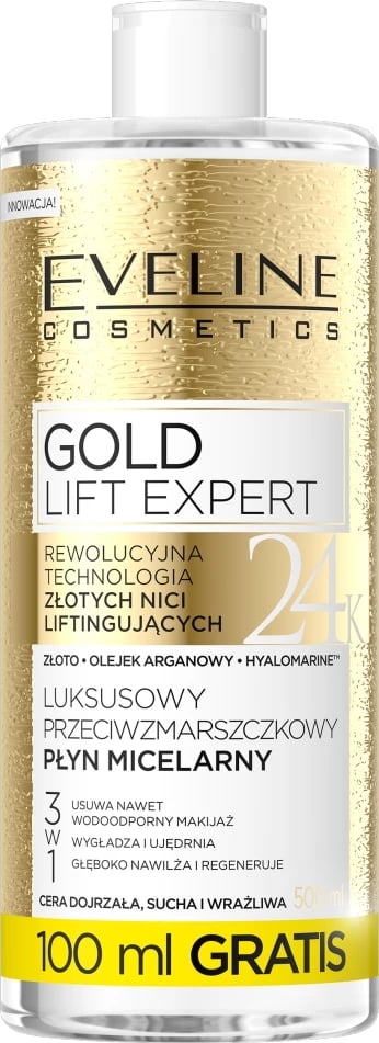 Ujë micelar për femra Eveline Cosmetics Gold Lift Expert Luxury Anti-Wrinkle, 500ml