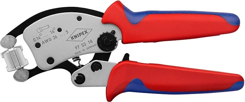 Vegël krimpimi Knipex Twistor16, 200 mm, E zezë, Blu, E kuqe, Argjend