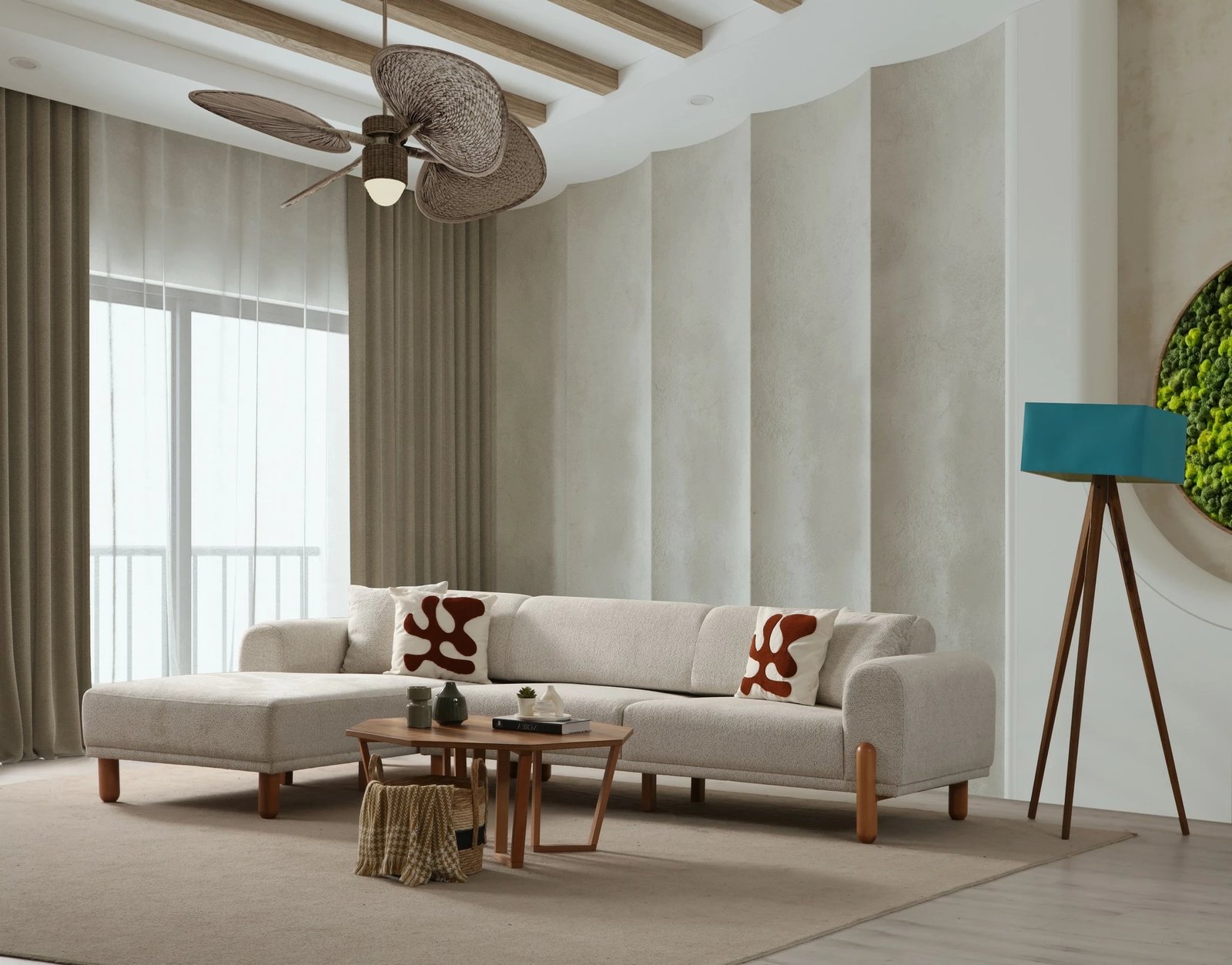 Kënd divan-krevat Atelier del Sofa, Lyke majtas, krem