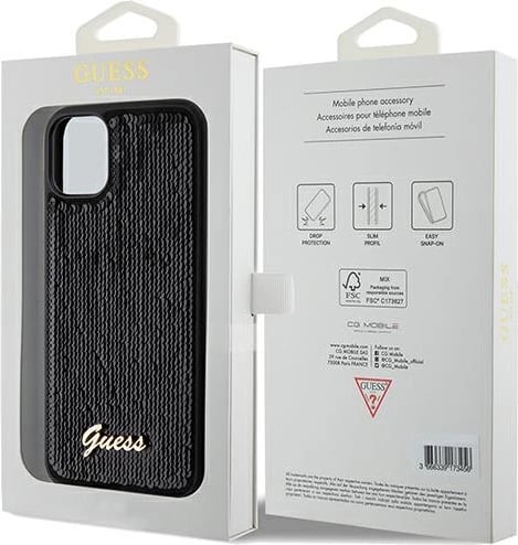 Mbështjellës Guess Sequin Script Metal për iPhone 11/XR, i zi
