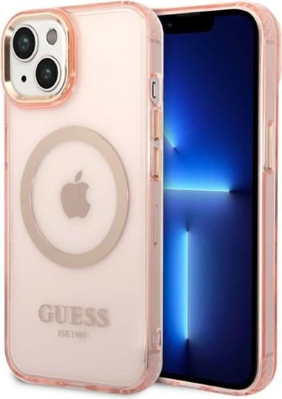 Mbështjellës Guess Gold Outline MagSafe për iPhone 14 6.1", rozë