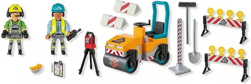 Set lodrash ndërtimi Playmobil Action Heroes 71751 me 2 figurina dhe makinë asfaltuese, 43 pjesë