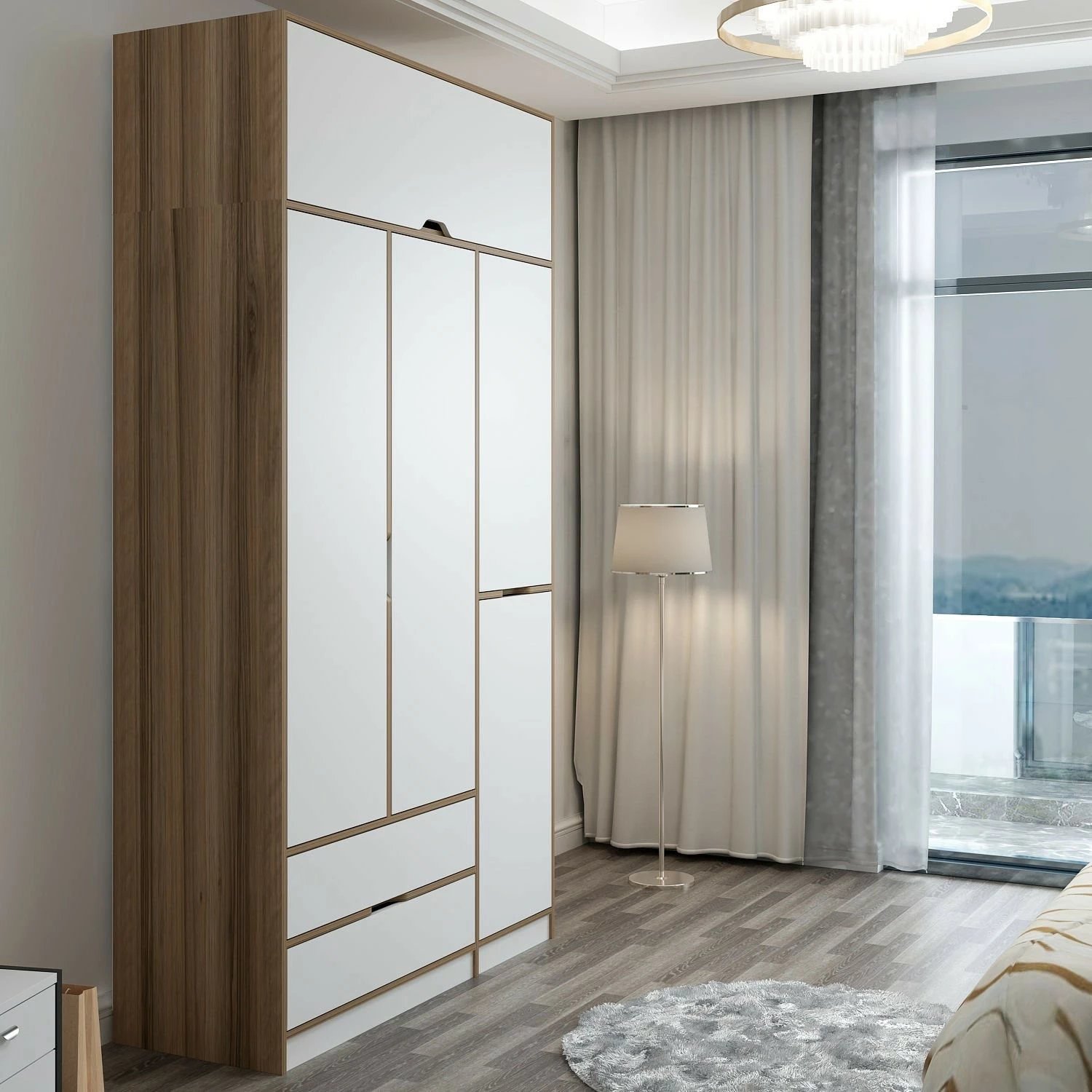 Dollap rrobash Skye Decor, Elina, bardhë-dore, 140x253x52cm