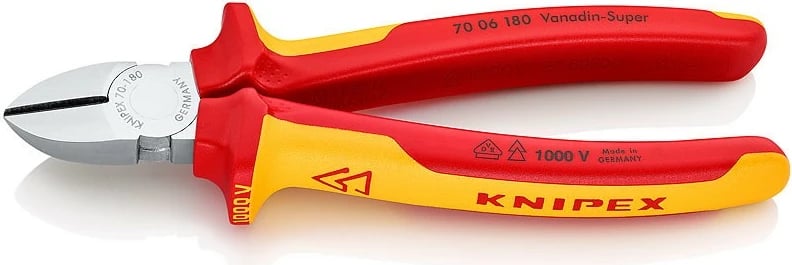 Knipex kërruse teli diagonale KP-7006180, 180mm, çelik krom-vanadium, dorezë plastike, portokalli/kuqe