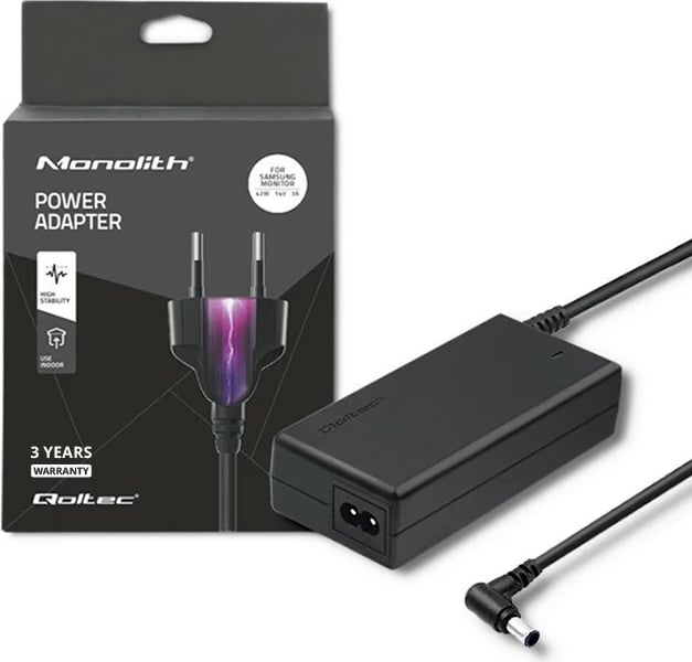 Furnizues energjie për monitor Qoltec 51773, për Samsung, 42W, 14V, 3A, 6.5x4.4 mm, me kabllo