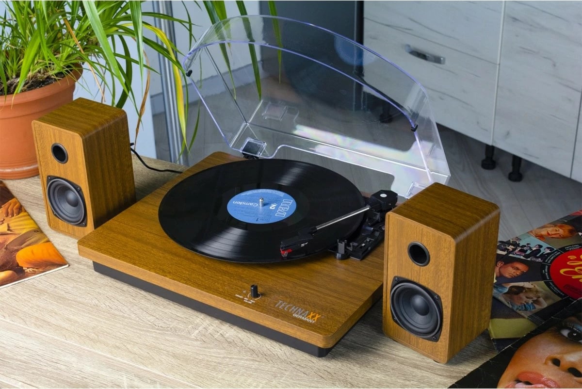 Gramafon Technaxx TX-188 me Bluetooth, 2 altoparlantë stereo, dru