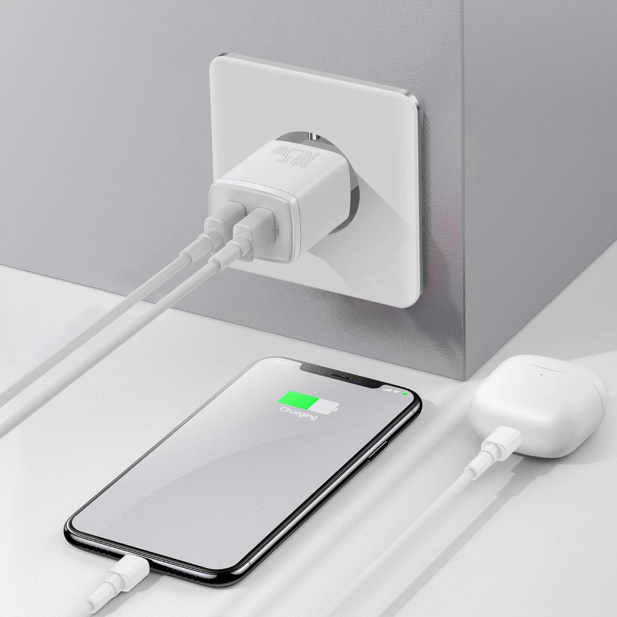 Karikues muri Baseus CCXJ010202, 2x USB-A, 10.5W, Bardhë