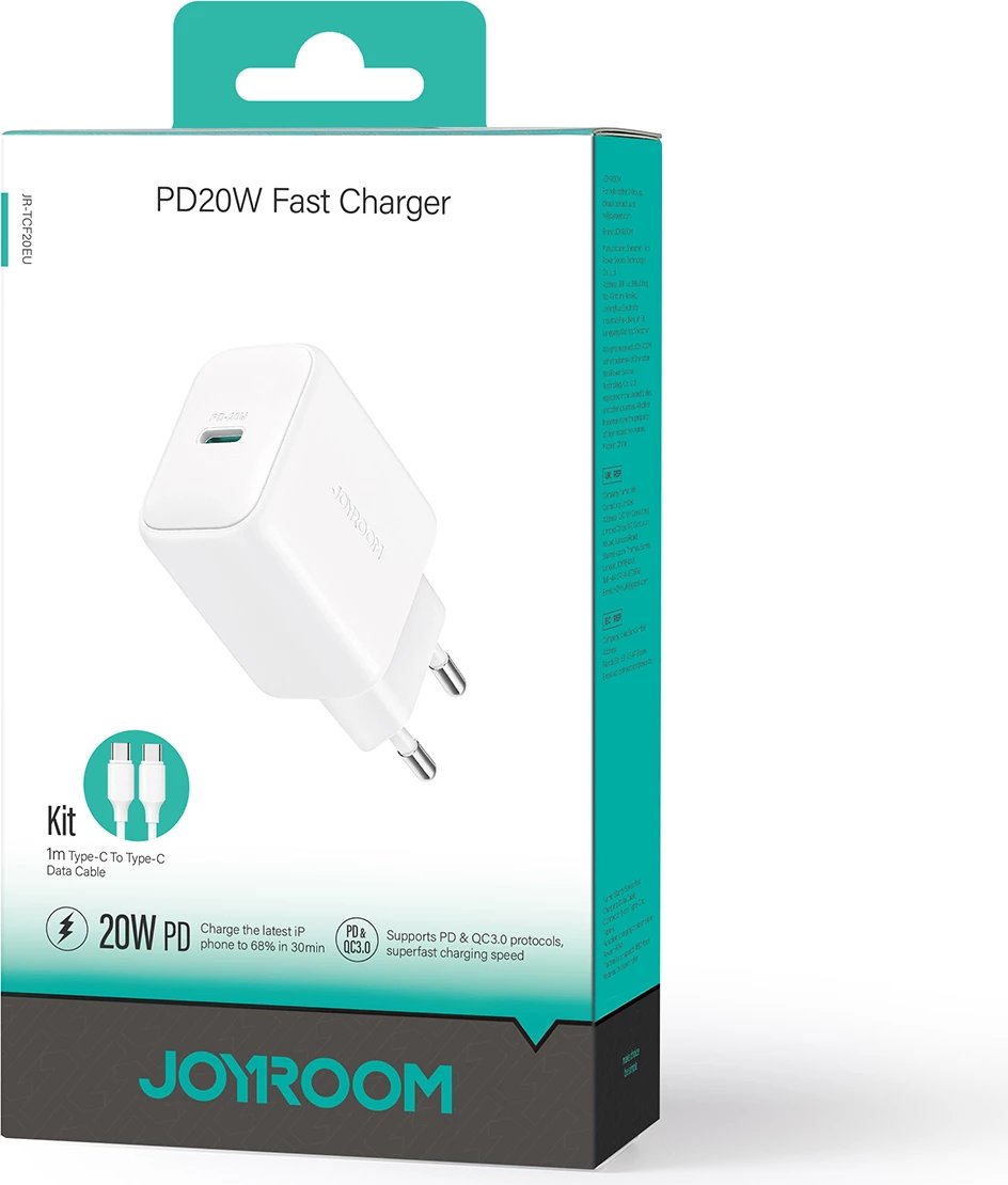 Karikues rrjeti Joyroom JR-TCF20 me USB-C, 20W, me kabllo USB-C/USB-C 1m, Bardhë