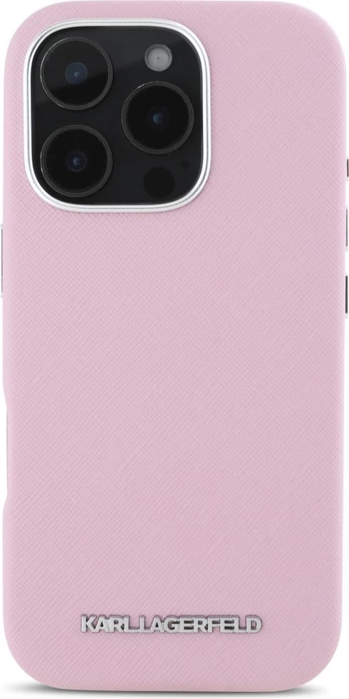 Mbështjellës Karl Lagerfeld Saffiano Full Wrapped Elongated Metal Logo MagSafe për iPhone 16 Pro Max, Rozë