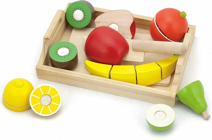 set prerje frutash prej druri, Viga, me fruta me Velcro, 23x16x8 cm, shumëngjyrësh, set