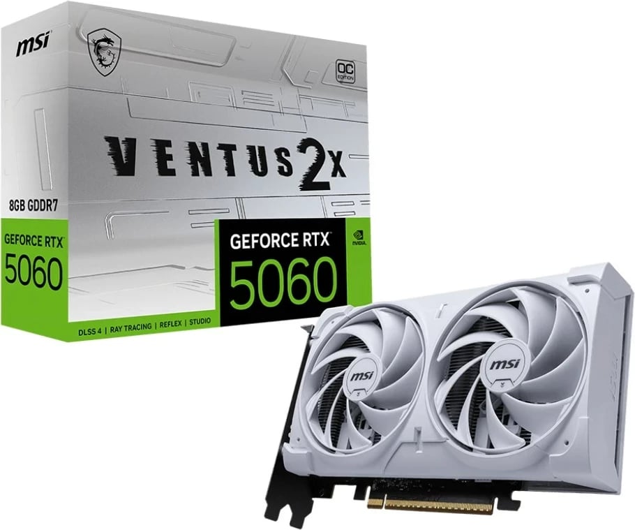 Kartelë grafike MSI GeForce RTX 5060 8G VENTUS 2X OC, 8 GB GDDR7, E bardhë