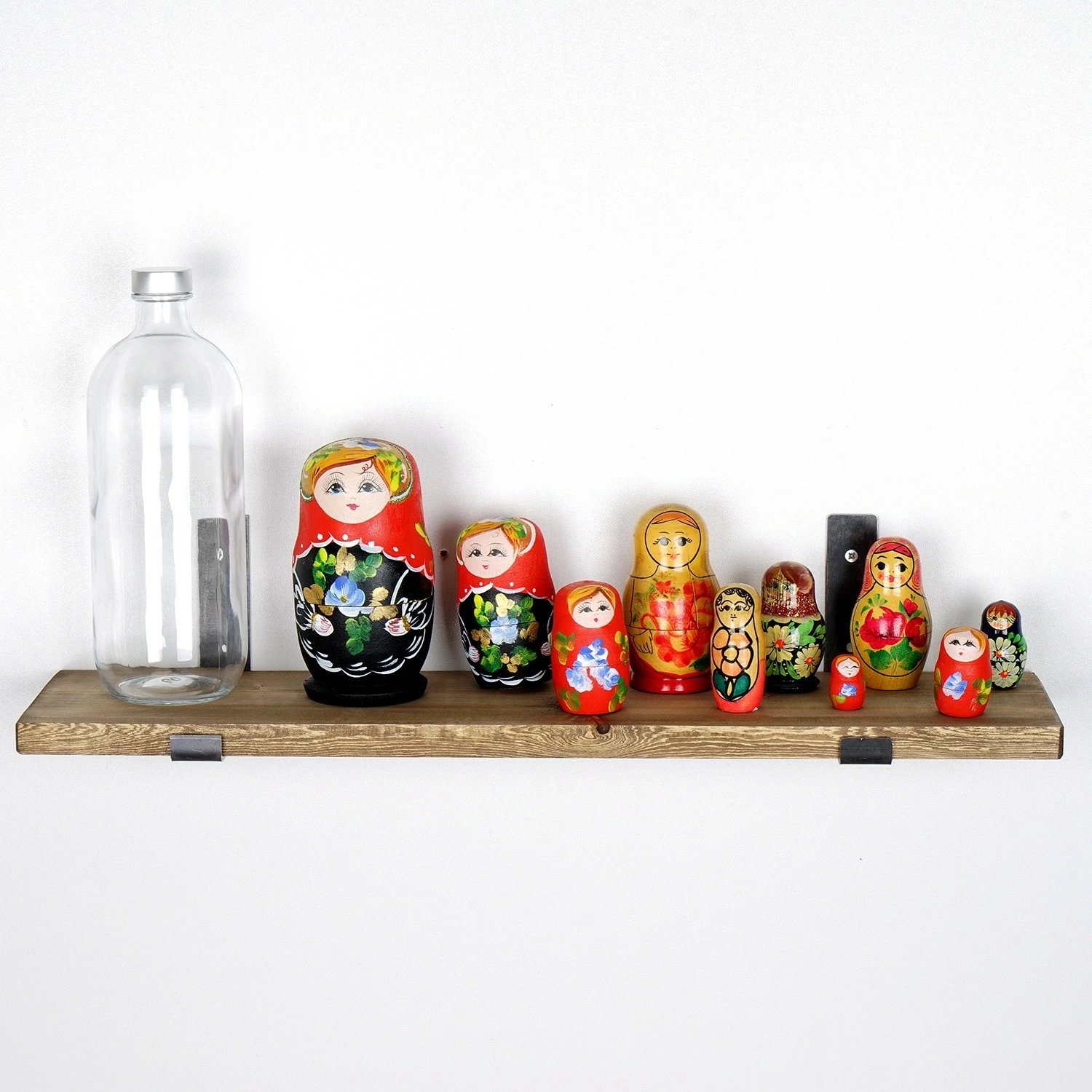 Raft dekorativ prej druri për mur, ngjyrë e zezë dhe arre, Hanah Home, Lam009