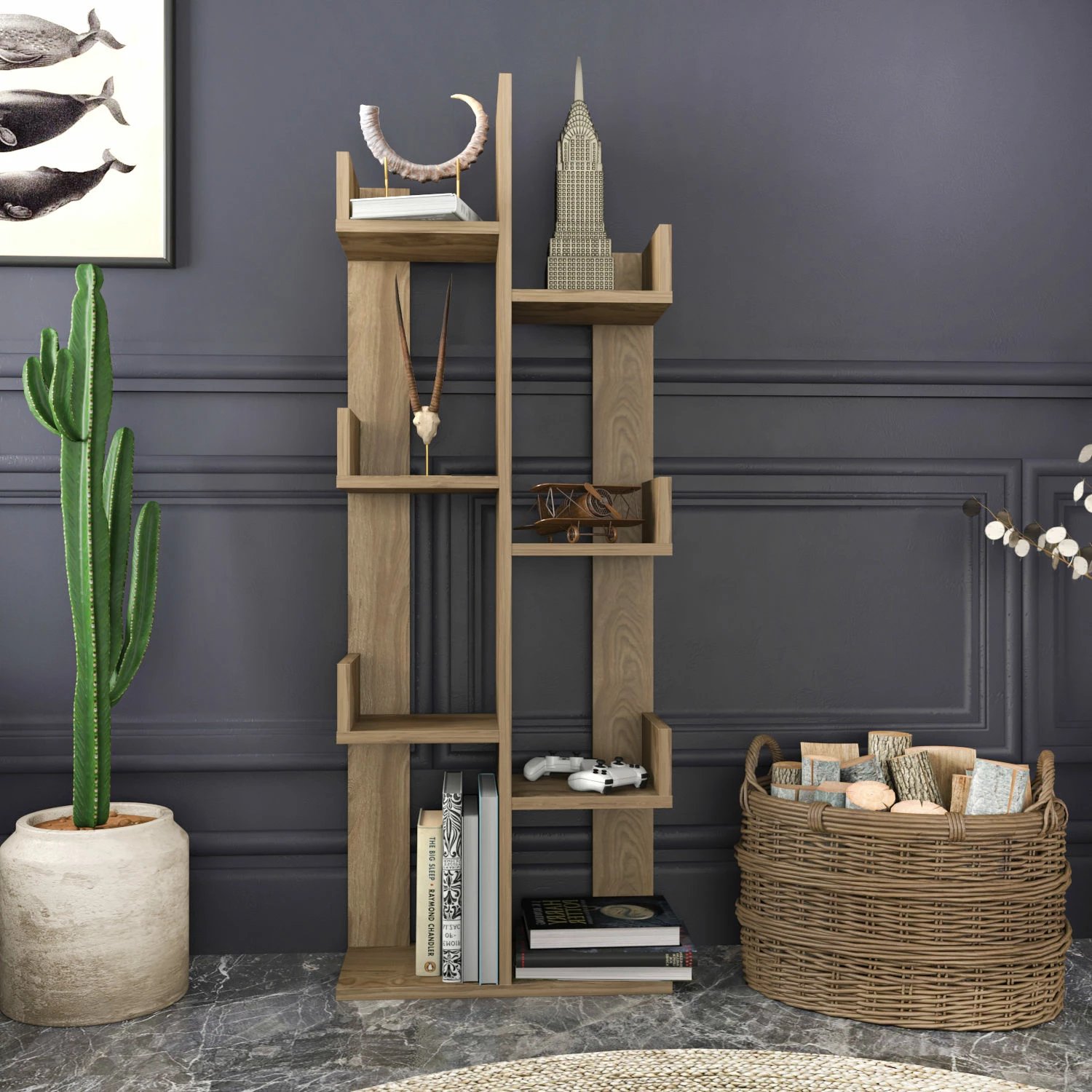 Raft librash Skye Decor, ngjyrë lisi Oud Oak, Luisa