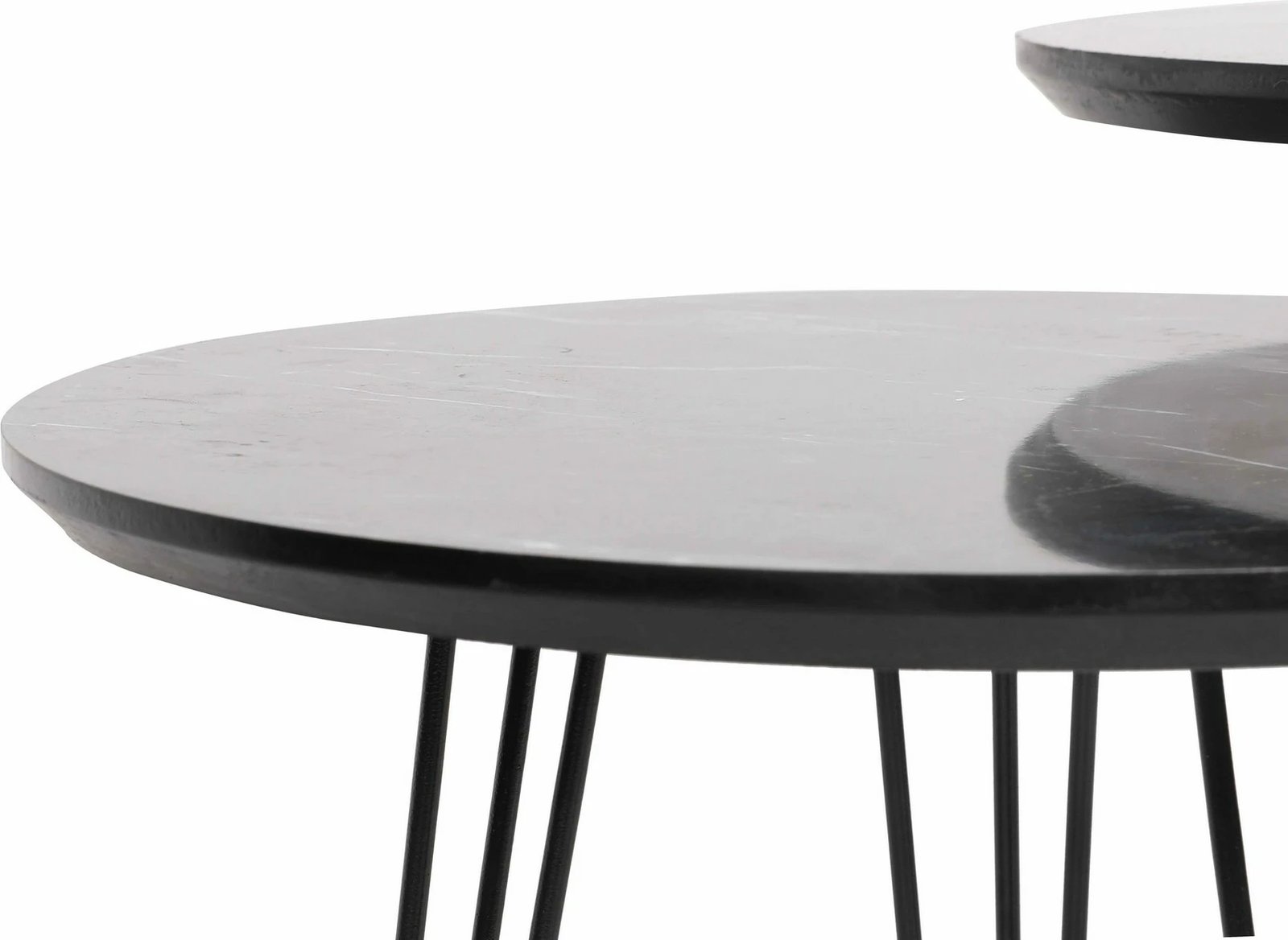 Set tavolinash ndihmëse, model mermeri i zi, 3 copë, Hanah Home
