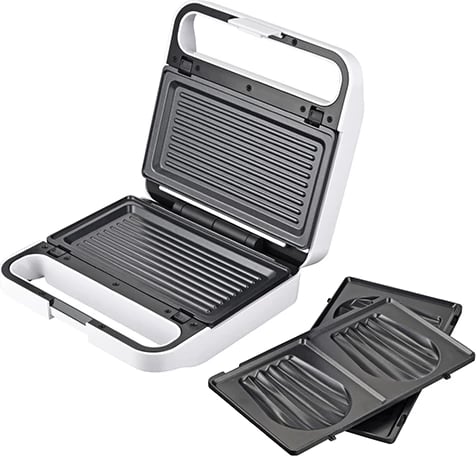 Sandwich maker 2-në-1, Adler AD 3070, pllaka të ndërroshme toast + grill, 850W (1100W max), i bardhë