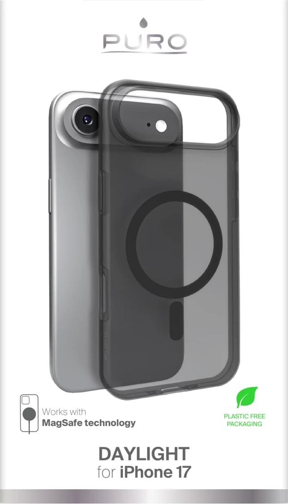 Mbështjellës Puro Daylight për iPhone 17 Air, MagSafe, silikon, gjysmë-transparent, zi