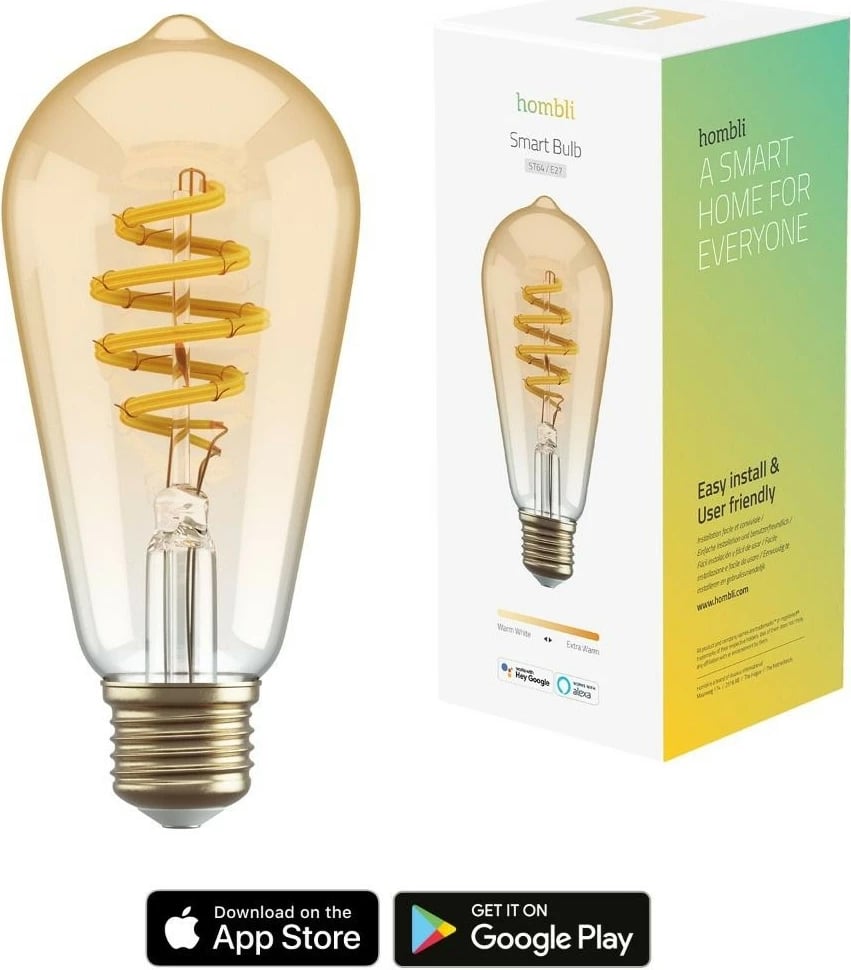 Llambë smart Hombli HBEB-0212, Wi-Fi, ST64, E27, Gold