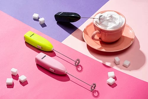 Shkumues qumështi, Adler, MS 4493, çelik inoks, me bateri 2xAA, rozë