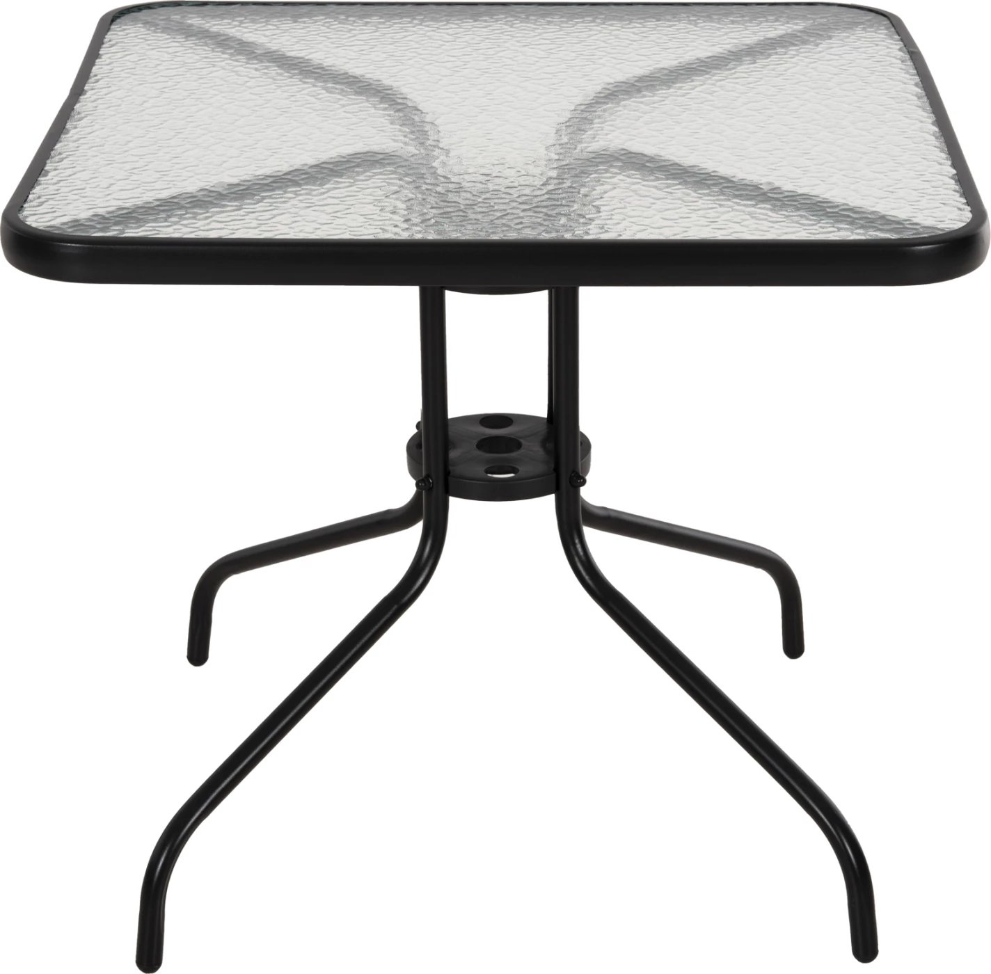 Tavolinë e jashtme katrore FIGO FH5972.03, metalike e zezë me sipërfaqe tavoline prej xhami, 80x80x71 cm