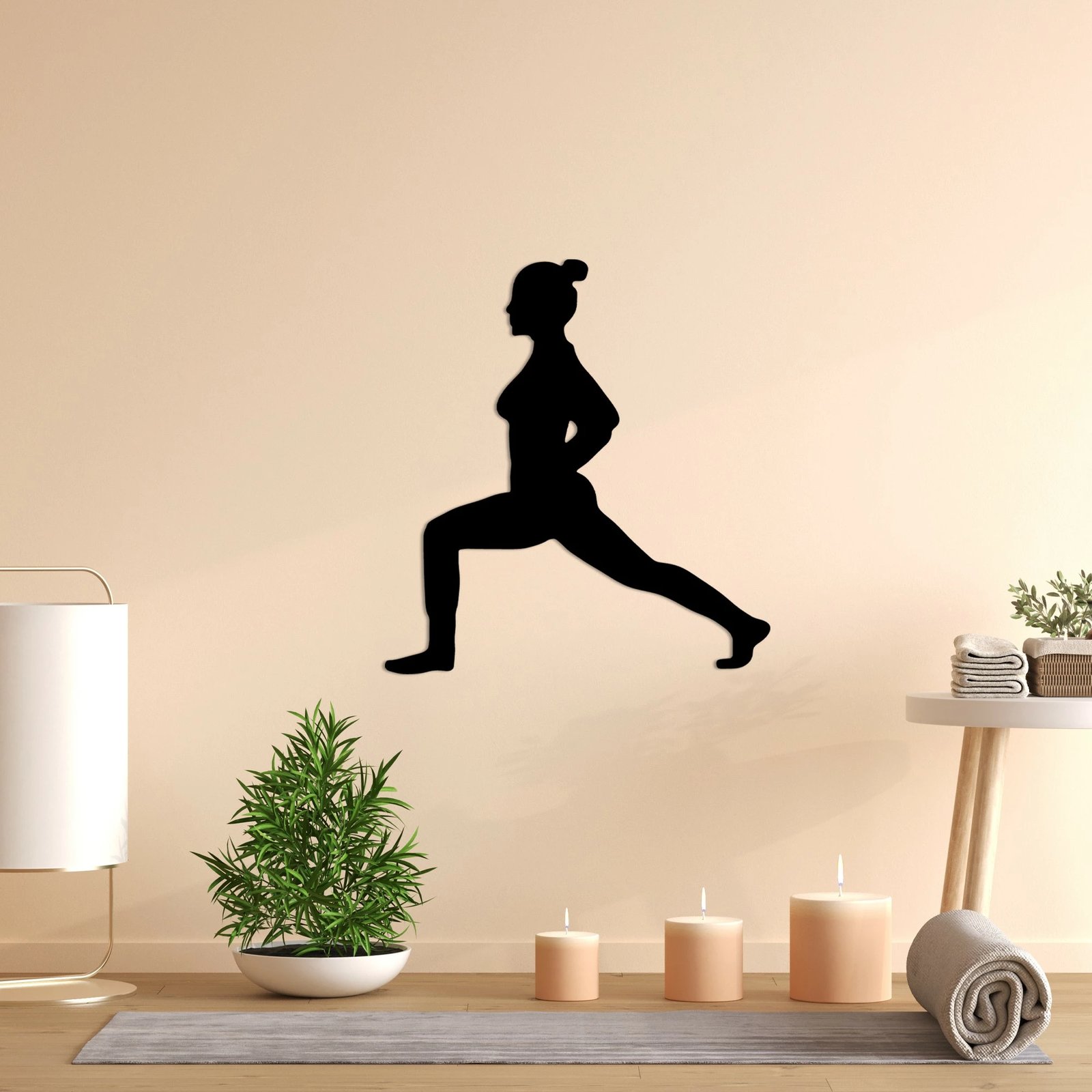 Aksesor dekorativ metalik për mur, Wallity, Yoga 4, ngjyrë e zezë, 51x55cm