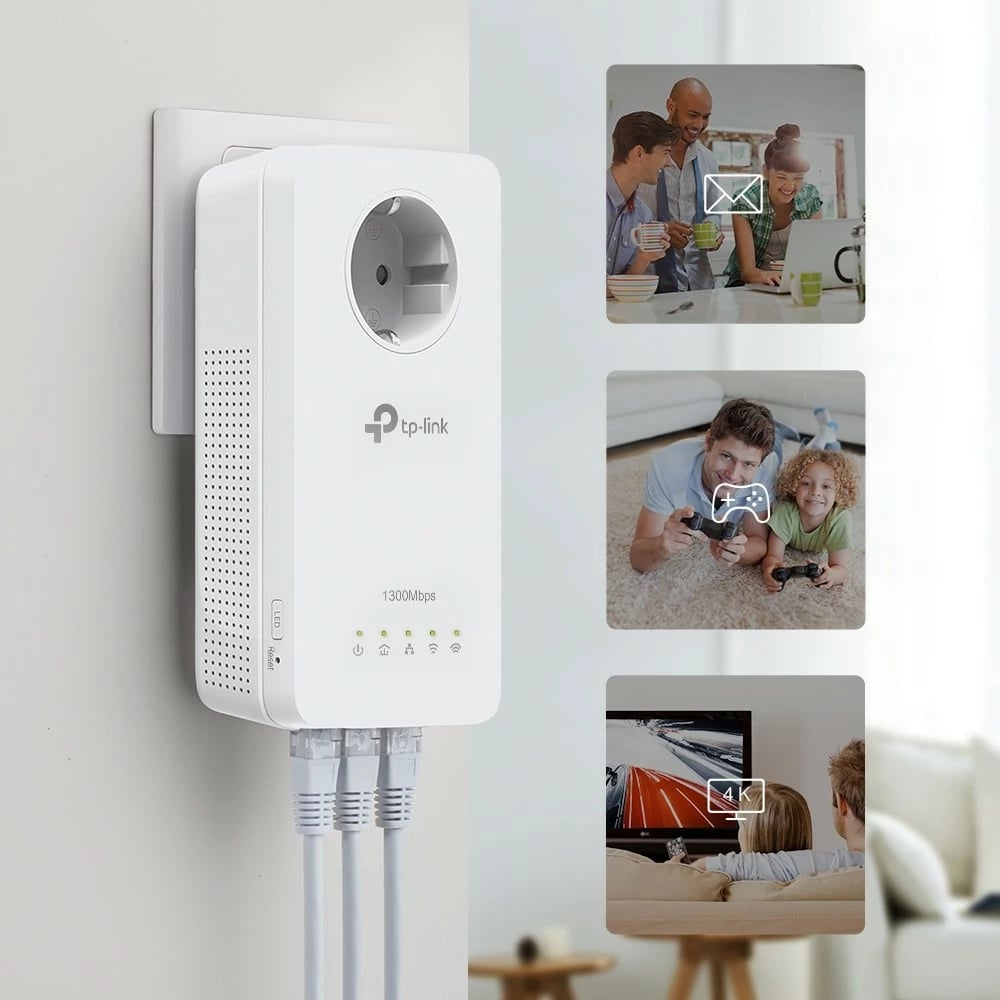 Powerline TP-Link TL-WPA1300P KIT, 1300 Mbit/s, Wi-Fi 5, e bardhë
