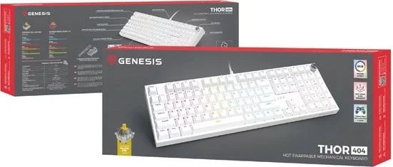 Tastierë mekanike Genesis Thor 404, RGB, Gateron Yellow Pro, full-size, e bardhë Tastierë mekanike Genesis Thor 404, RGB, Gateron Yellow Pro, full-size, e bardhë