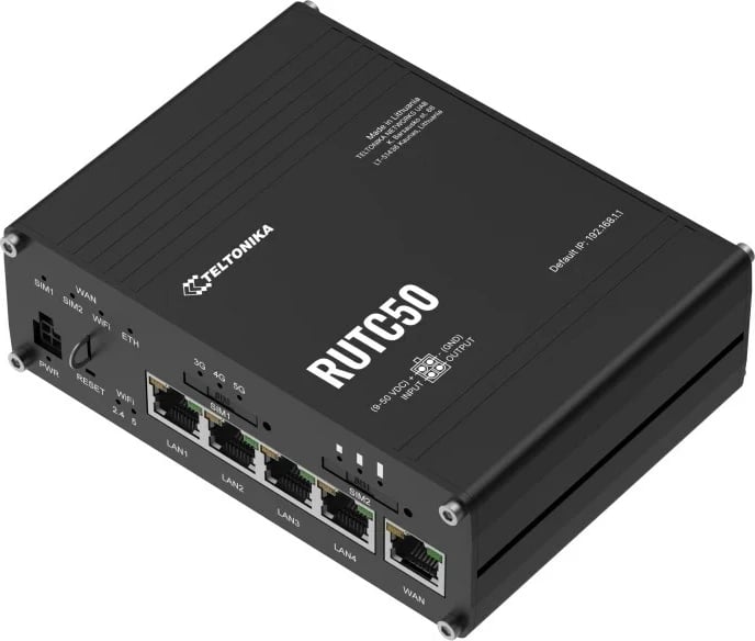 Kasë ruter Teltonika RUTC50, 5G, Wi-Fi 6, Gigabit Ethernet, e zezë
