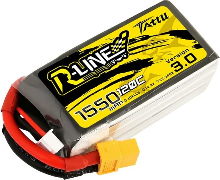 Bateri LiPo Tattu R-Line Version 3.0, 1550mAh, 14.8V, 120C, XT60