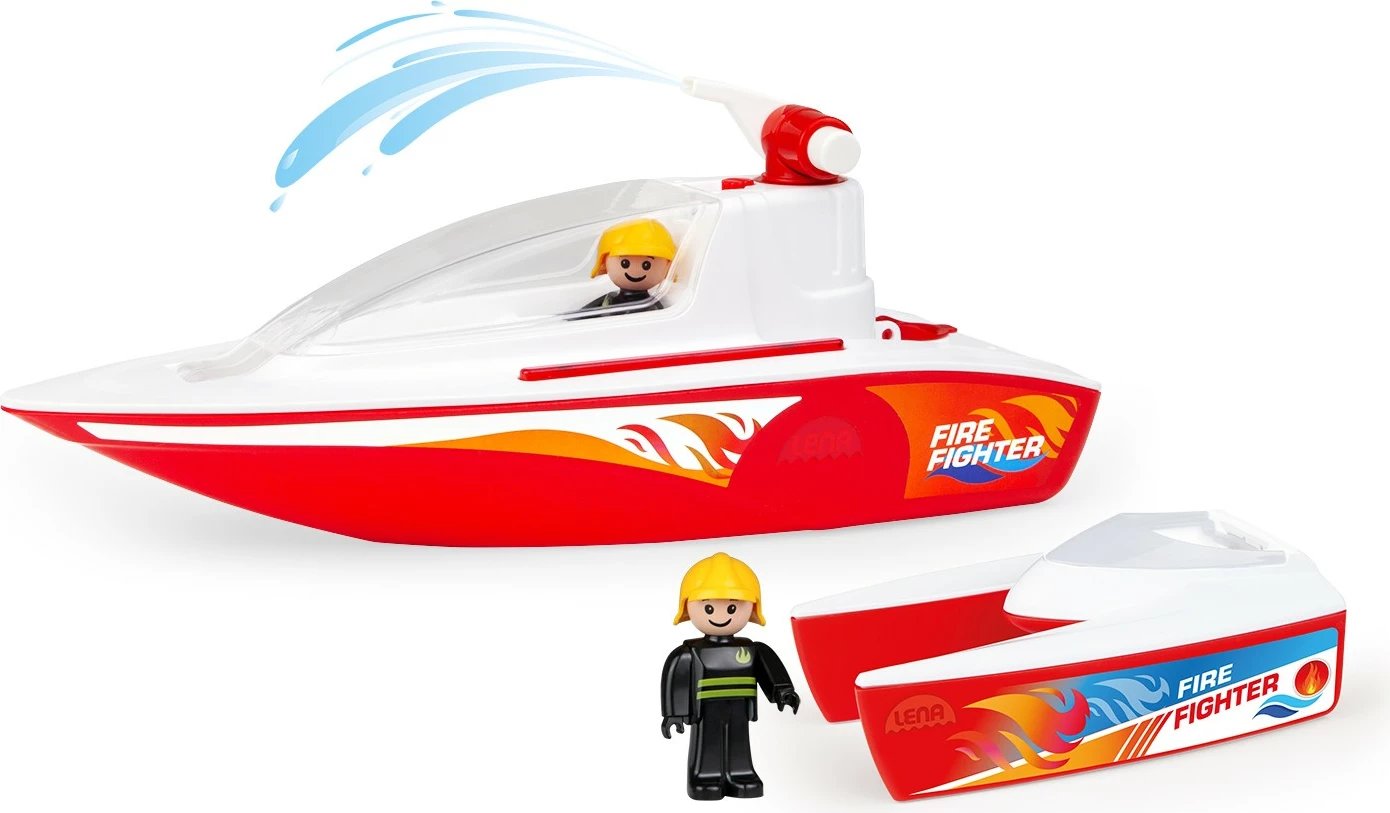 Set lodrash varkë zjarrfikëse Lena Boazz me katamaran, 2 figurina, kuqe/bardhë