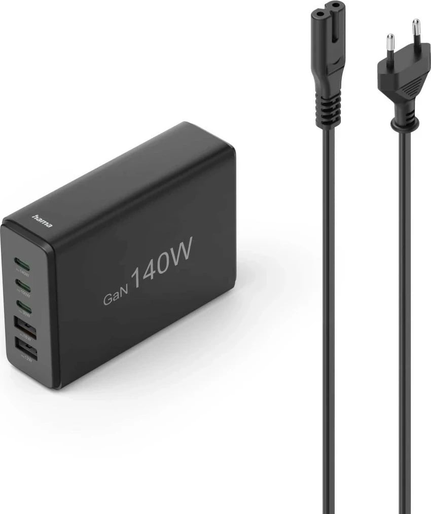 Adapter Hama GaN 140W PD/QC 3x USB-C, 2x USB-A, i zi