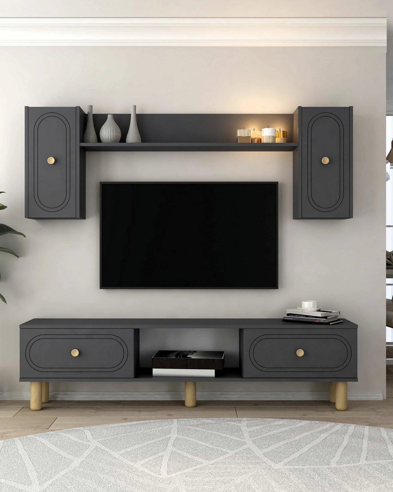 Komodë TV Skye Decor, ngjyrë antracit, Polen Bohem