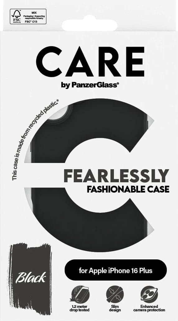 Mbështjellës PanzerGlass CARE Case Fashion për iPhone 16 Plus, silikon, i zi