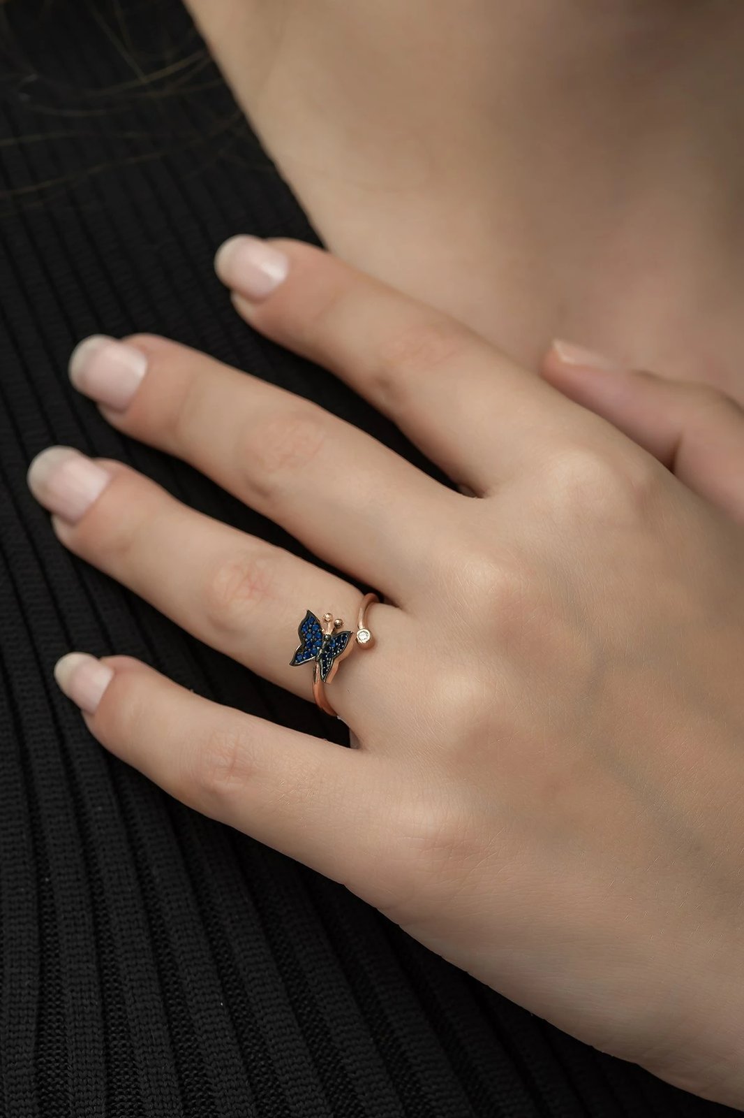 Unazë argjendi Jumeon, ngjyrë rozë ari dhe kaltër e errët, TRDYL995