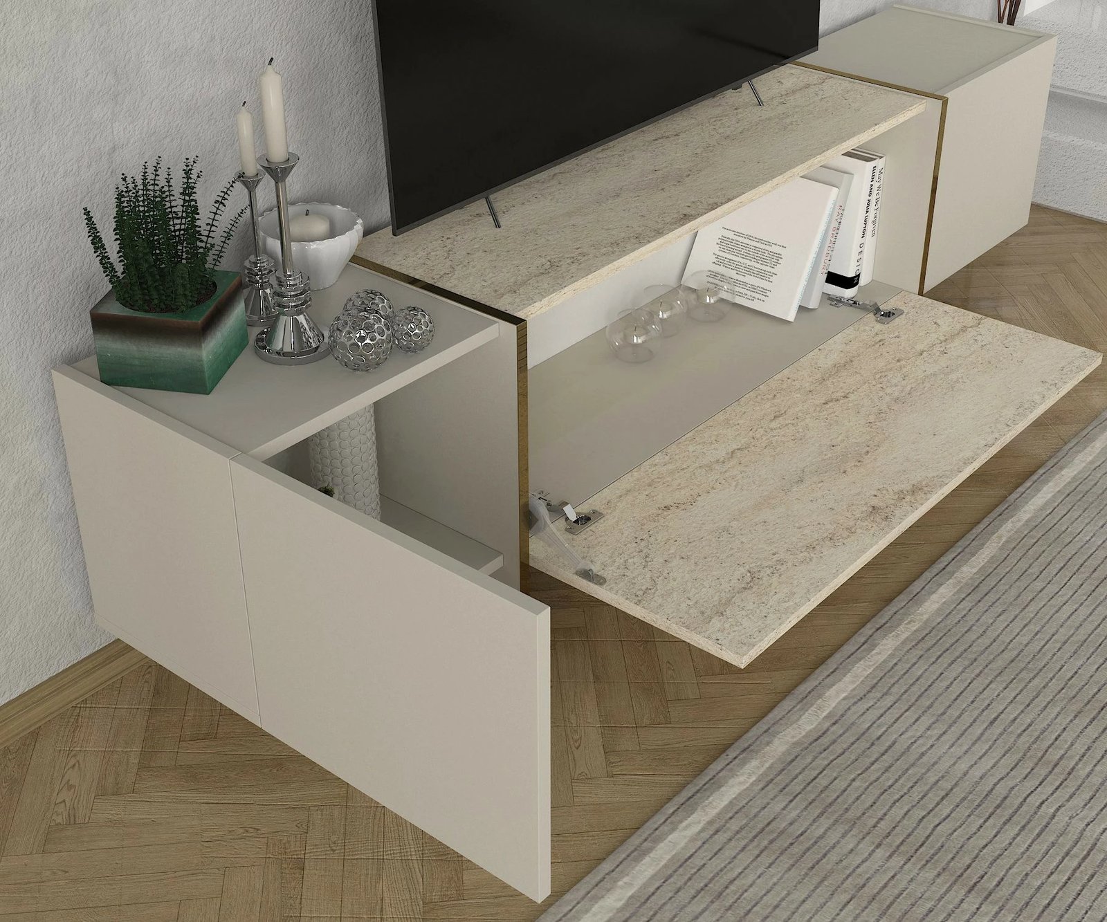 Njësi TV Skye Decor, ngjyrë travertin-sandstone, Veyron